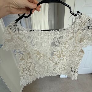 Tadashi Shoji Ivory Lace wedding gown overlay